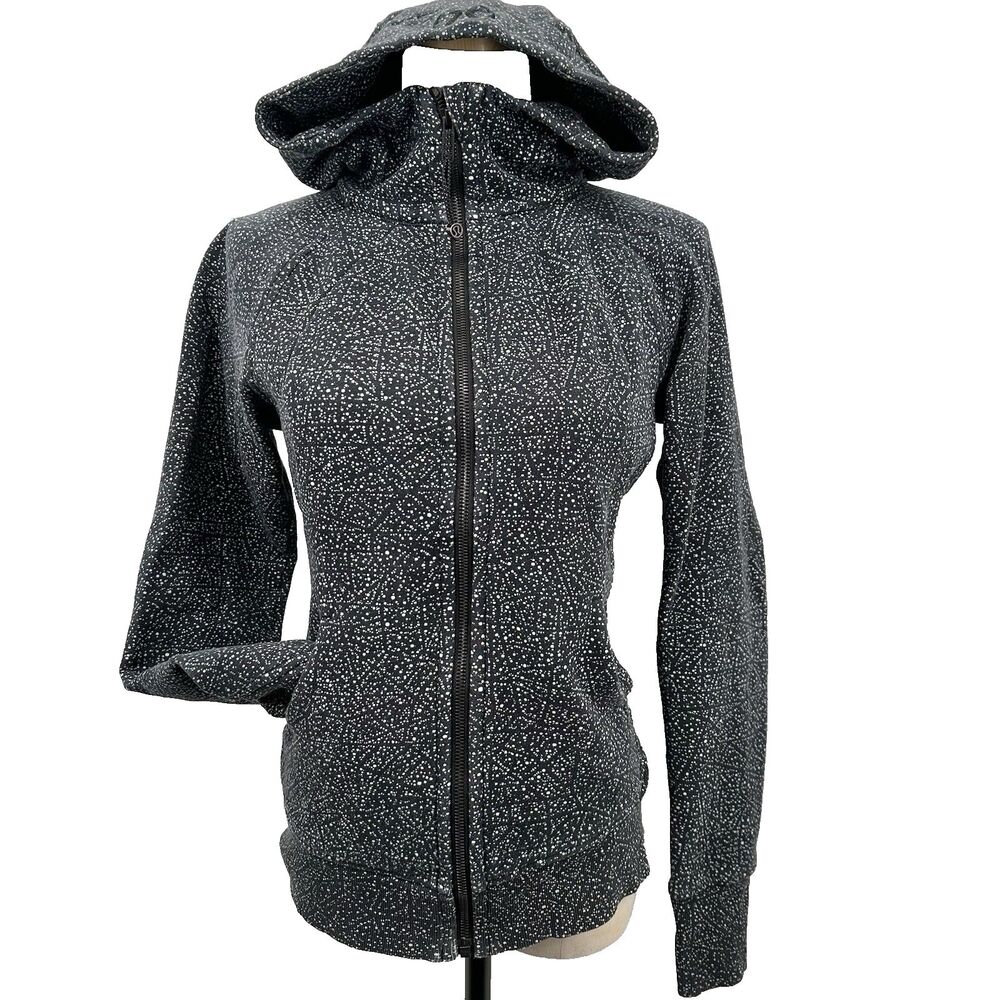 Lululemon Scuba Hoodie Womans 4 Light Cotton Fleece Black White Night View